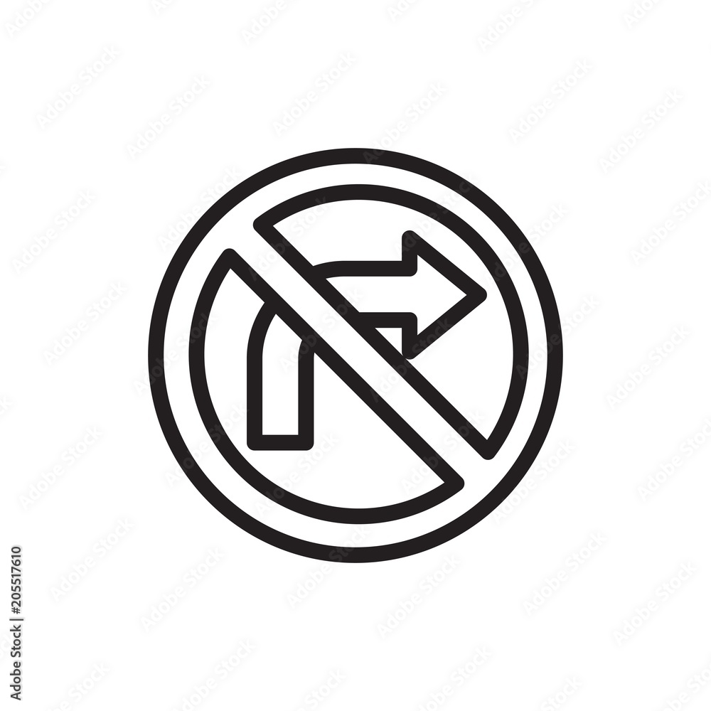 no turn right sign, turn right forbidden outline vector icon. Modern simple isolated sign. Pixel perfect vector illustration for logo, website, mobile app and other designs no turn right sign, turn right forbidden outline vector icon. Modern simple isolated sign. Pixel perfect vector illustration for logo, website, mobile app and other designs