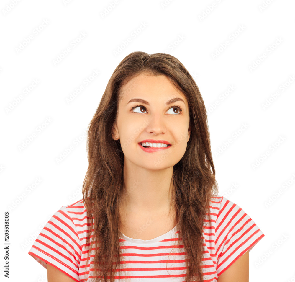 Portrait of doubtful looking beautiful young brunette. emotional girl isolated on white background Portrait of doubtful looking beautiful young brunette. emotional girl isolated on white background