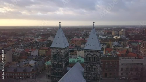 Wallpaper Mural Aerial drone shot of Lund Cathedral towers in Lund city center, Sweden Torontodigital.ca