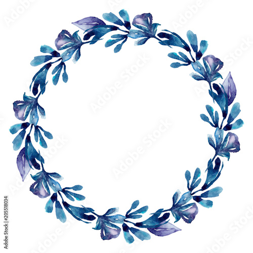 Watercolor blue wreath fram...