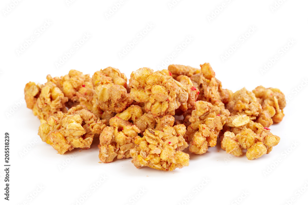 Oat Granola breakfast cereal isolated on white background Oat Granola breakfast cereal isolated on white background