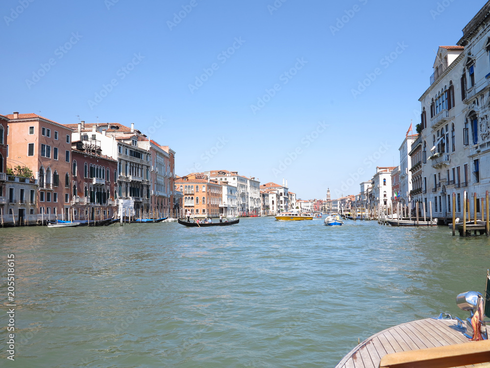20.06.2017, Venice, Italy: View of historic buildings and canals from gondola