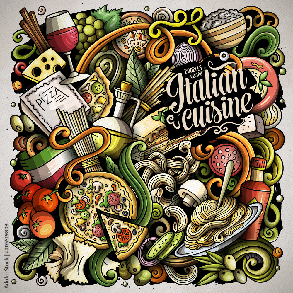 Cartoon vector doodles Italian Food illustration