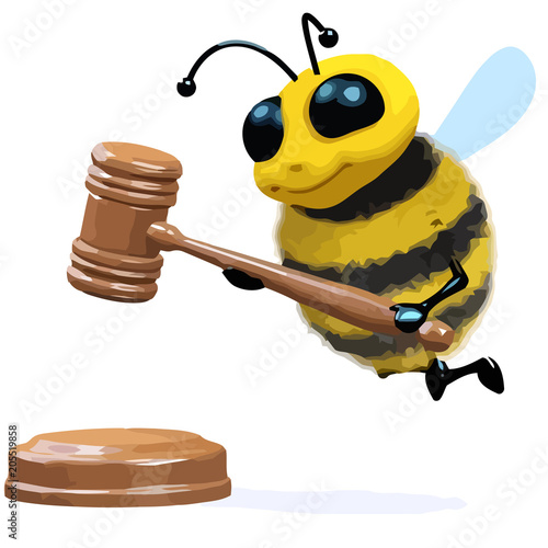 3d Cartoon honey bee character holding an auction