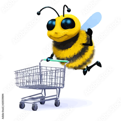 3d Cartoon honey bee character shopper vector
