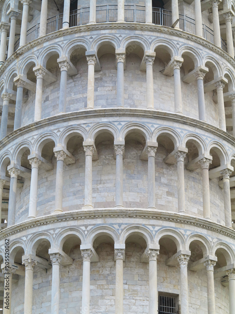 Leaning Tower of Pisa architecture details near Cathedral Duomo on Piazza dei Miracoli Pisa, Italy