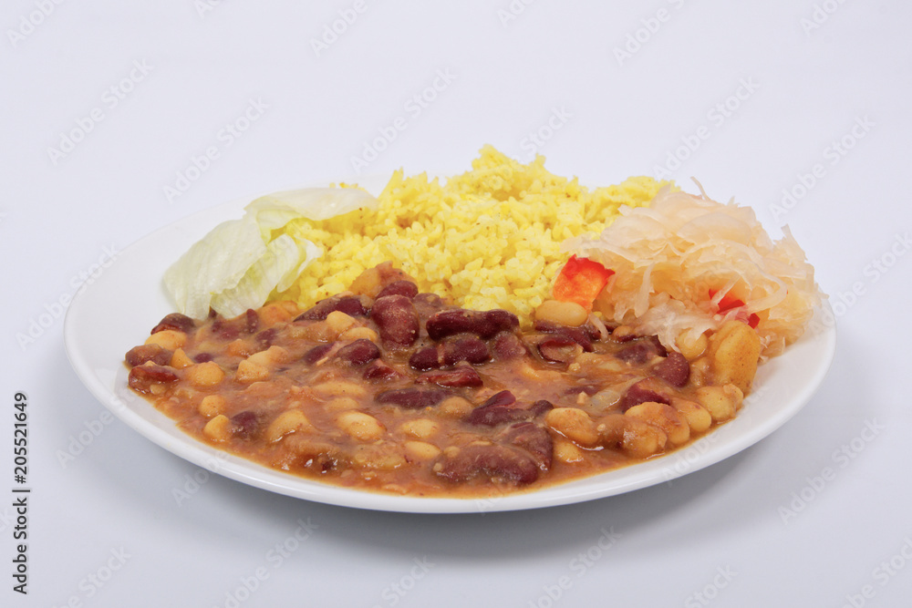 Red beans with curry rice on a white Red beans with curry rice on a white