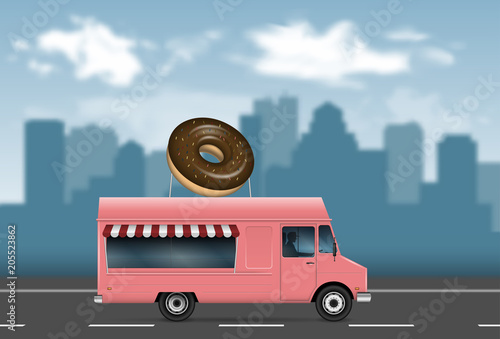 Pink food truck vector illustration
