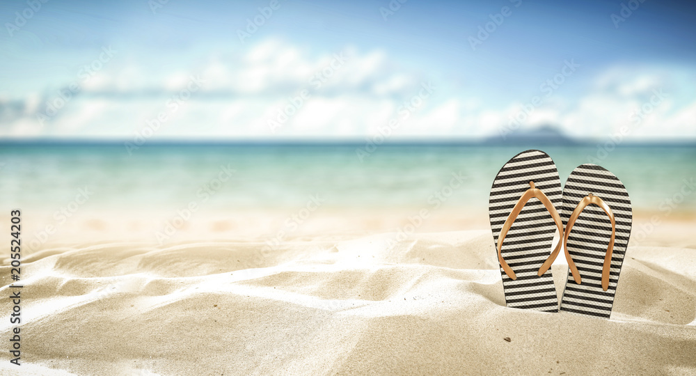 flip flops on beach and summer time Stock Photo | Adobe Stock