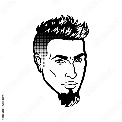 Vector bearded men face hipster head with haircuts, mustaches and beards. For Silhouettes or avatars, emblems and icons, labels