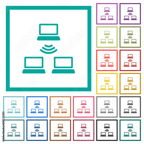 Wireless network flat color icons with quadrant frames