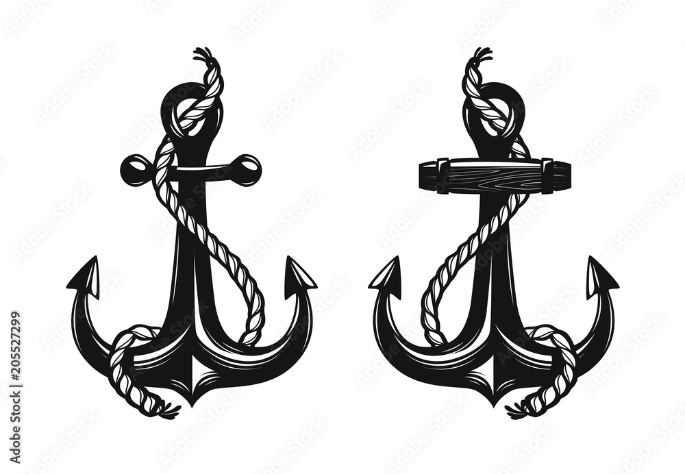 Nautical anchor with rope. Vector illustration Stock Vector