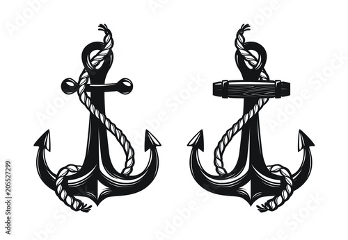 Nautical anchor with rope. Vector illustration photo