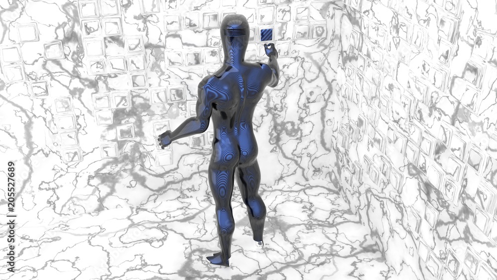 Future. carbon alien chooses his element in special room. Future. carbon alien chooses his element in special room.