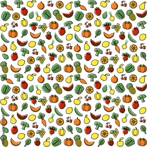 Fototapeta Naklejka Na Ścianę i Meble -  Seamless Pattern With Fruits and Berries
