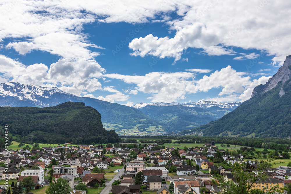 View of the Alps Mountains from the Gutenberg Castle, Liechtenstein.