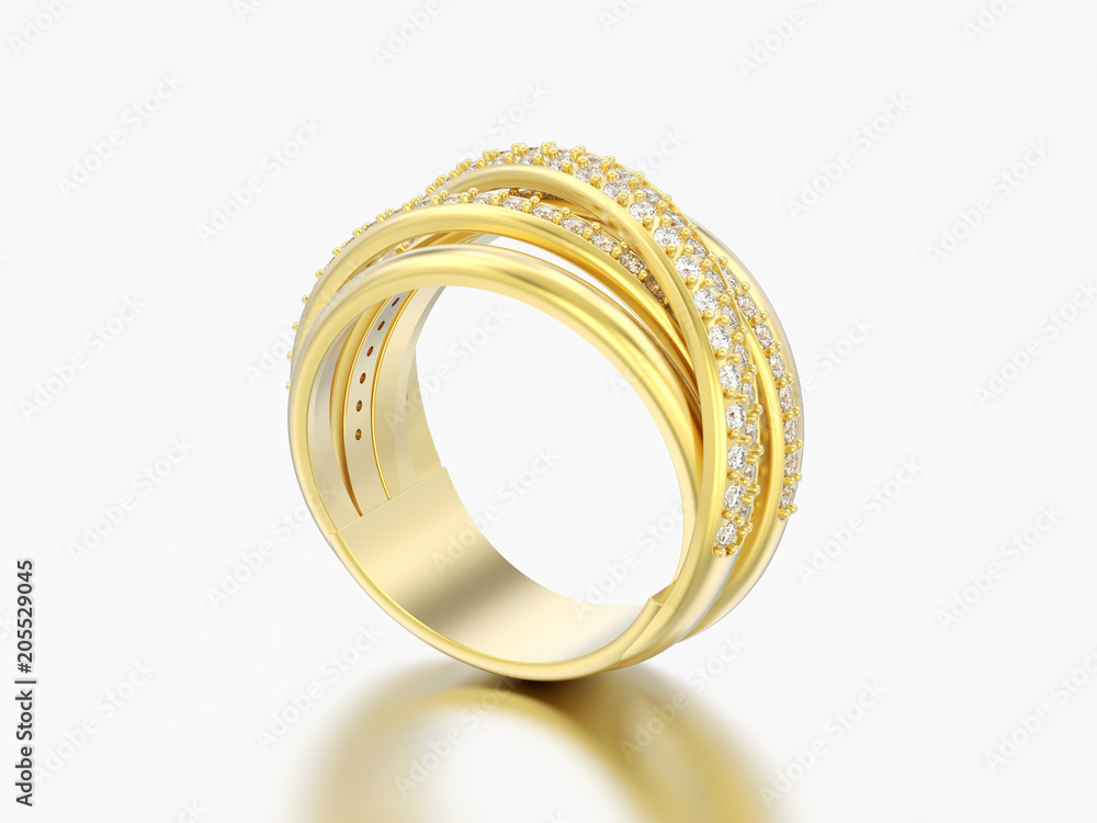 3D illustration gold decorative diamond criss cross ring with reflection 3D illustration gold decorative diamond criss cross ring with reflection