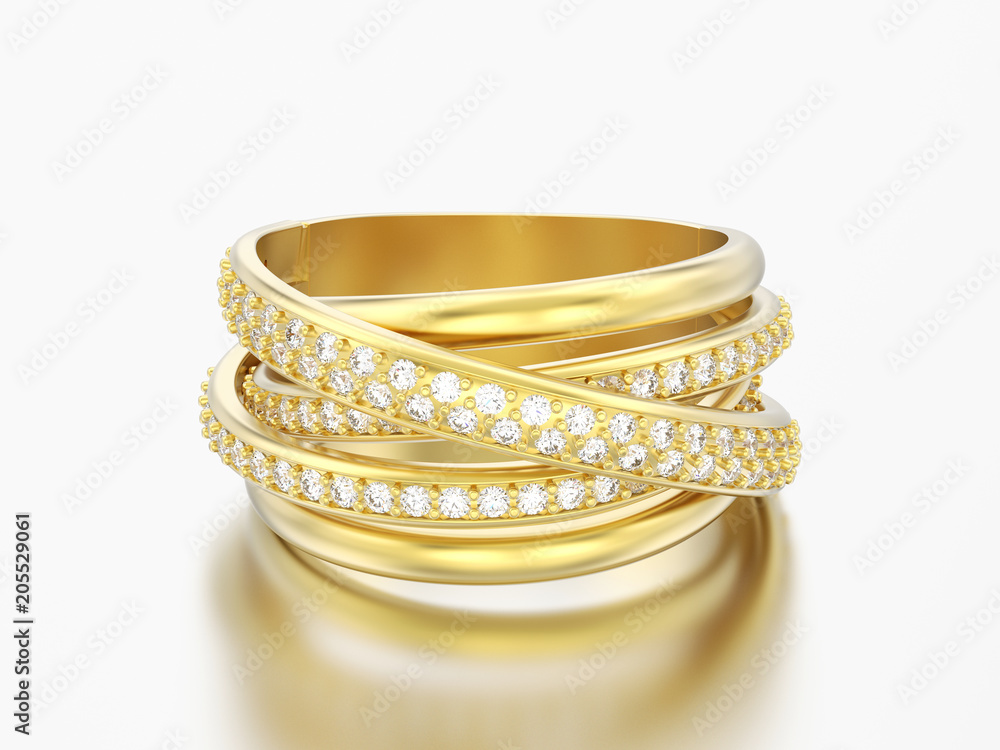 3D illustration gold decorative diamond criss cross ring with reflection 3D illustration gold decorative diamond criss cross ring with reflection