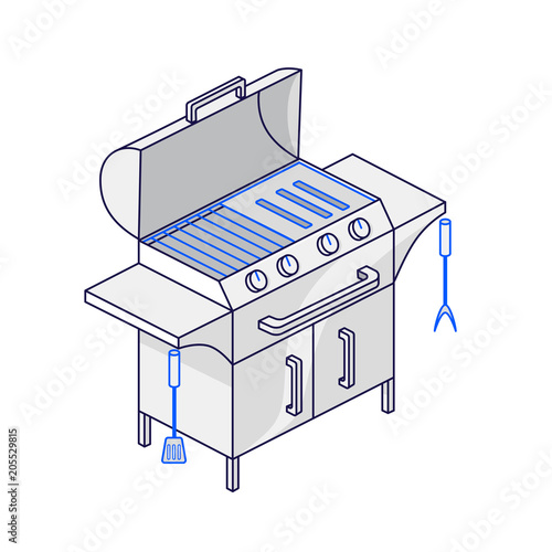 Electric or gas grill on three legs. One of the barbecue set. Vector illustration for mobile phones, apps, posters and flyers.