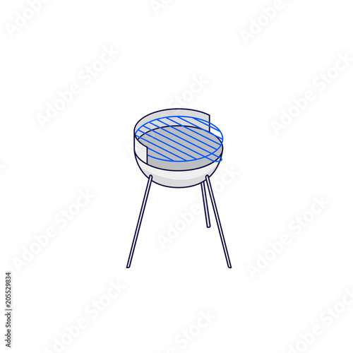 A simple round grill on three legs. One of the barbecue set. Vector illustration for mobile phones, apps, posters and flyers.