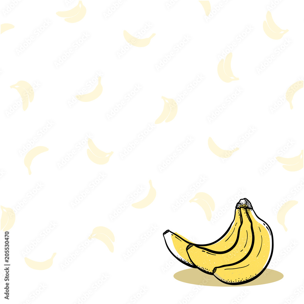 Bananas Hand drawn background Wallpaper Pattern Illustration Vector White Style