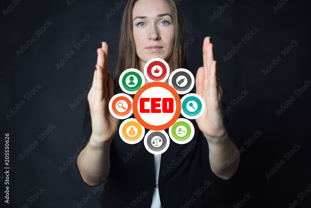 A businessman shows an inscription:CEO A businessman shows an inscription:CEO