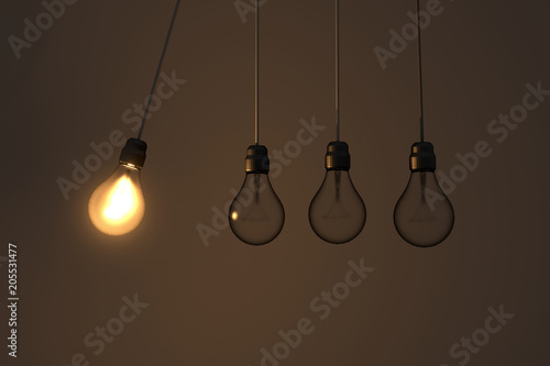 3D rendering light bulbs shining