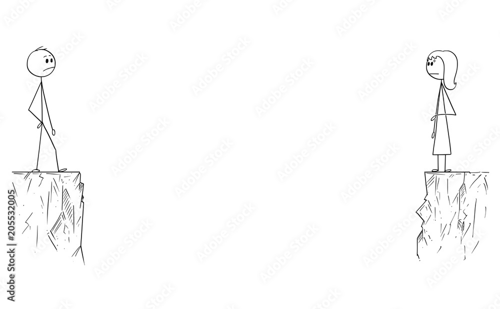 Cartoon stick man drawing conceptual illustration of man and woman ...