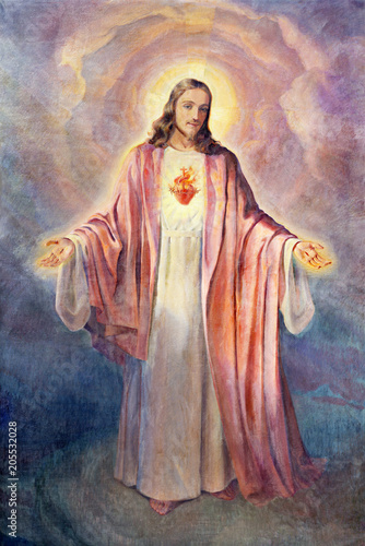 REGGIO EMILIA, WŁOCHY - 14 kwietnia 2018: Obraz Serca Jezusa Chrystusa w kościele Chiesa di San Bartolomeo z 20 procent.