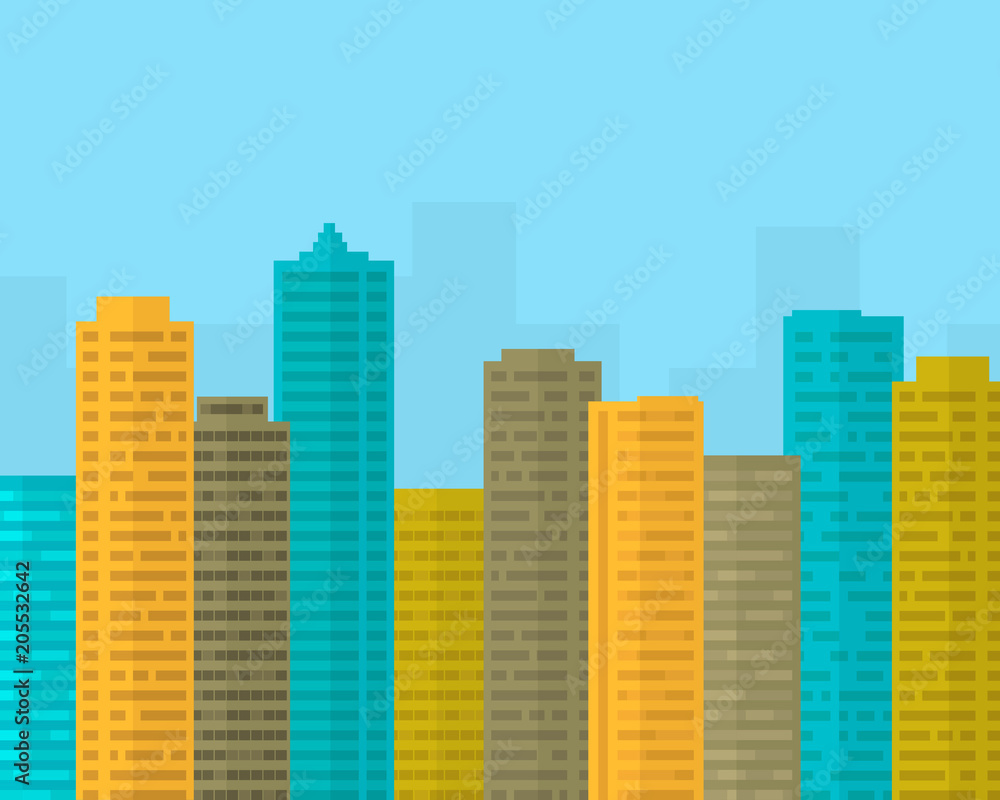 Flat design big city with skyscraper under blue sky