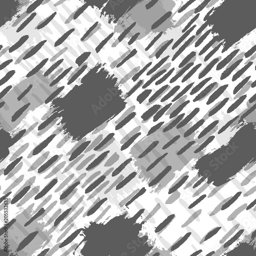 Seamless vector abstract pattern with brush strokes,dynamic upward direction. Hand-painted texture. Black brushstrokes on a white background. For printing on different subjects. Modern Vintage Style.