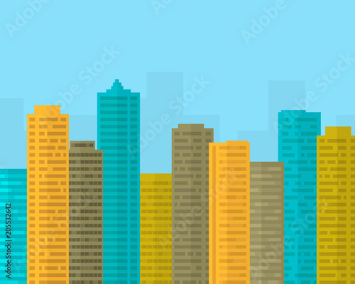 Flat design big city with skyscraper under blue sky