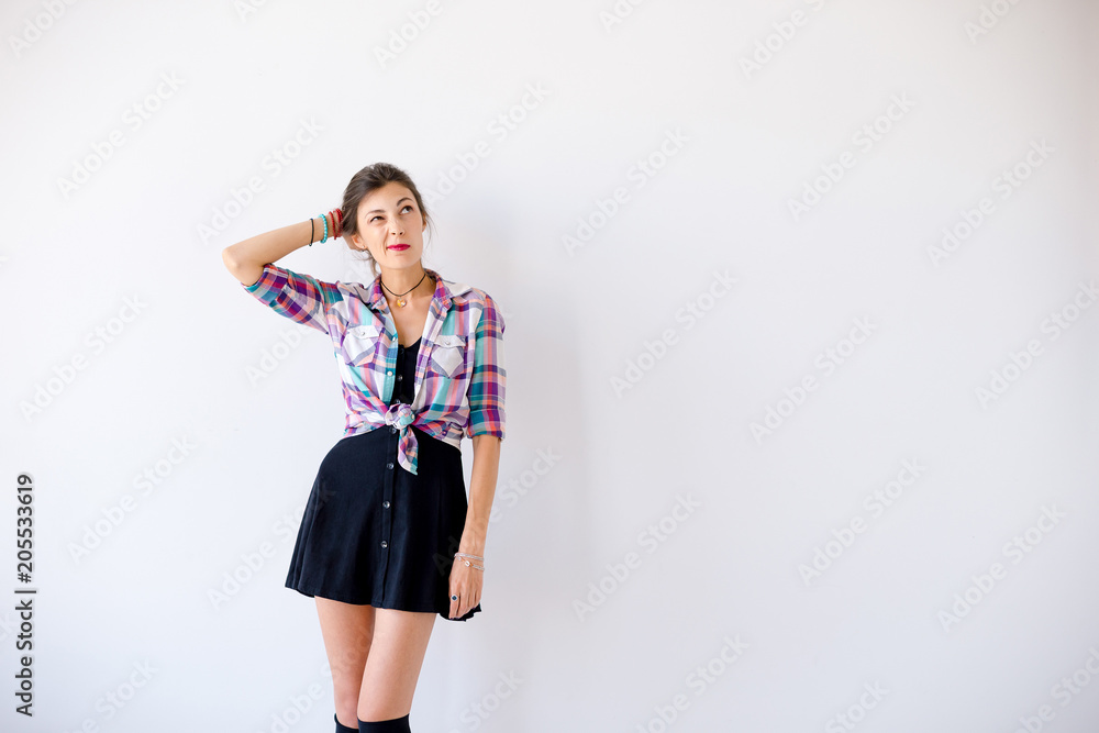Dissatisfied girl looking up thinking about something Dissatisfied girl looking up thinking about something