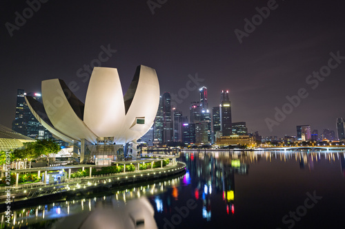 Modern architecture in Singapore city at night