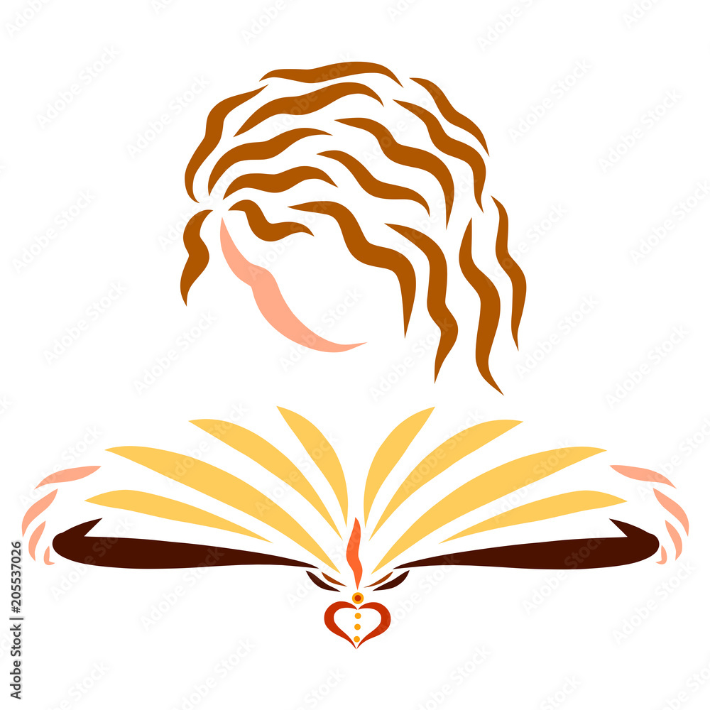 Obraz premium Girl reading a book, drawing colorful lines