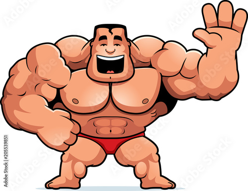 Cartoon Bodybuilder Waving