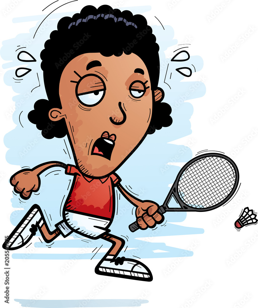 Exhausted Cartoon Black Badminton Player