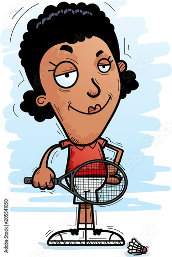 Confident Cartoon Black Badminton Player