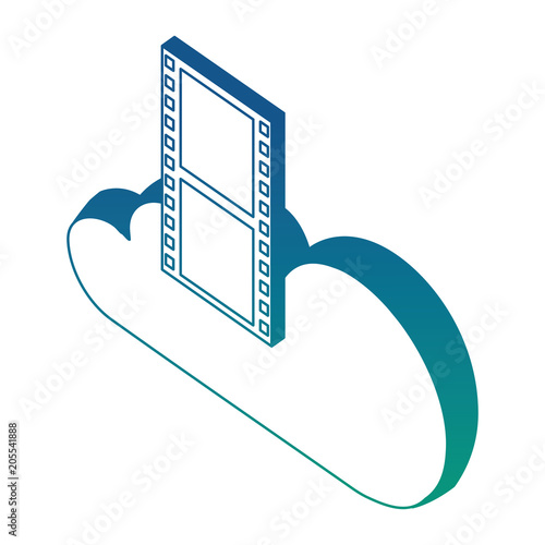 cloud computing film strip isometric vector illustration blue neon