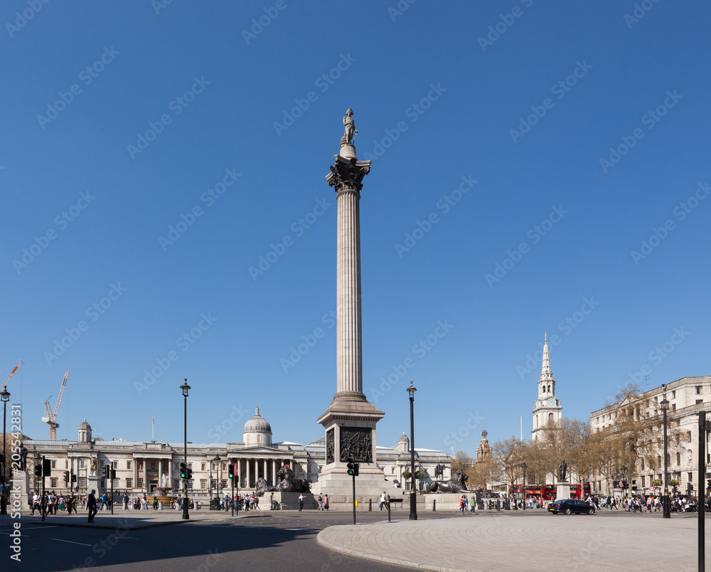 View of Nelson's Column from the south of Trafalgar Square in London.