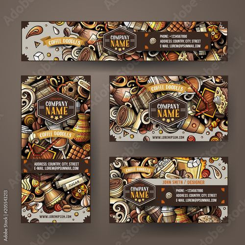 Corporate Identity vector templates set design with doodles hand drawn Coffee Shop theme