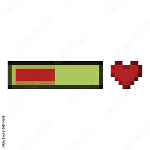 Pixel game bar with heart. 8 bit vector icon isolated on white background.