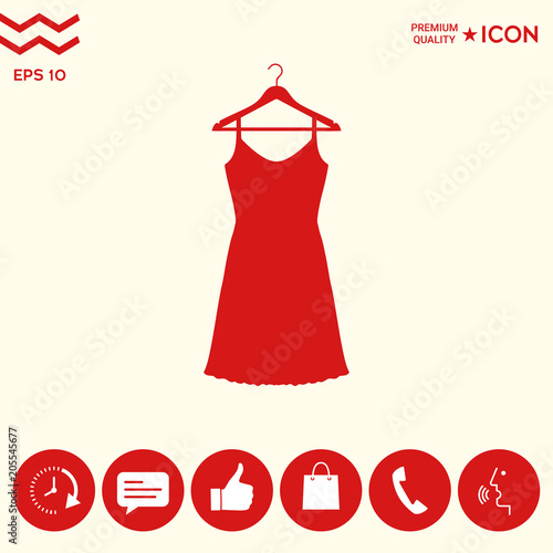 Sundress, Evening dress, combination or nightie on the wardrobe hanger , the silhouette. Menu item in the web design