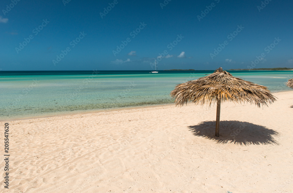 Umbrella on the beach, Eleuthera Island, Bahamas