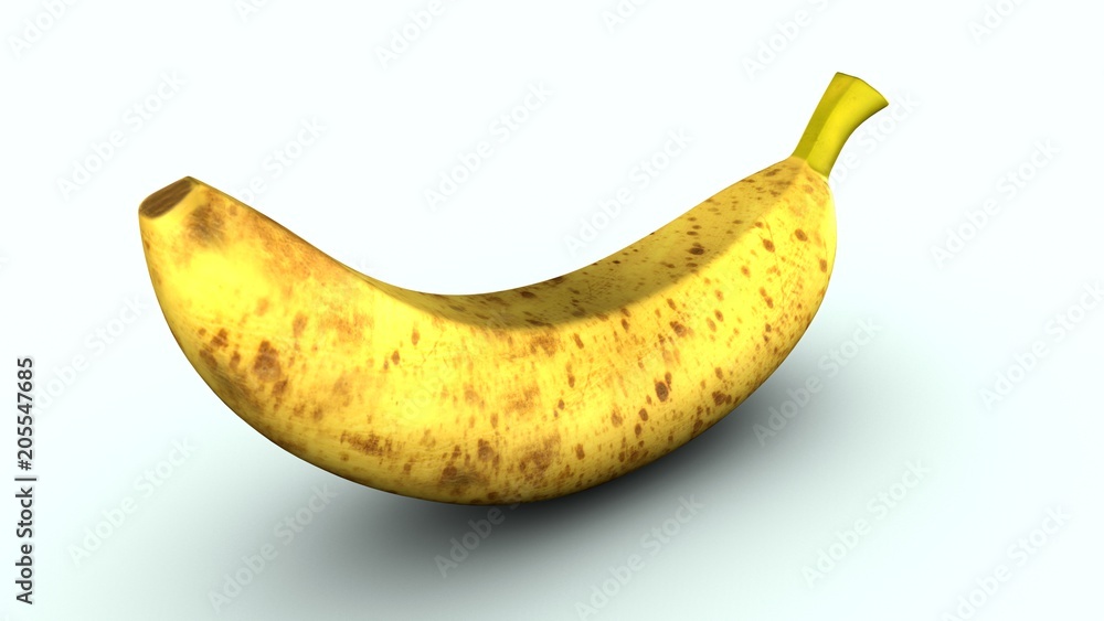 3d illustration of Banana. Ripe banana isolated on white background.