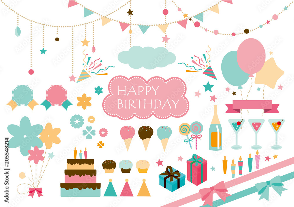誕生日の素材セット Stock Vector Adobe Stock