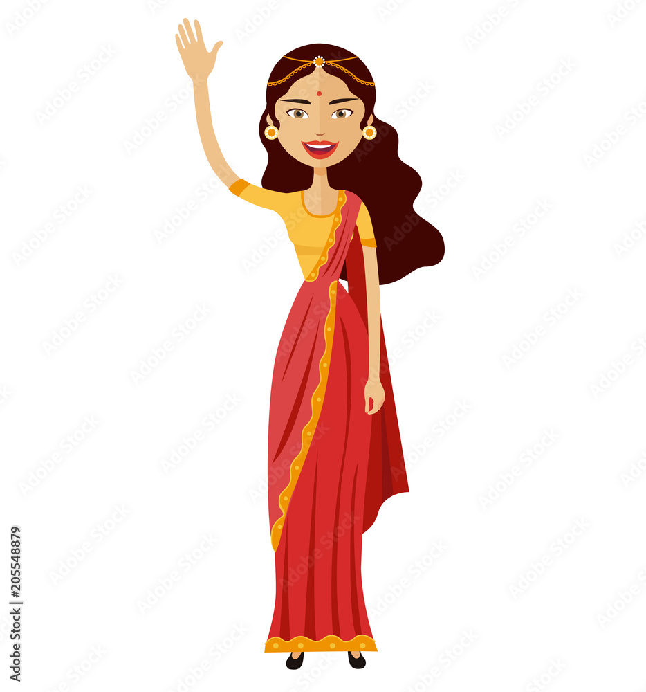 Indian woman waving her hand flat cartoon vector isolated 