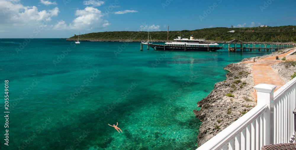 Woman is swimming, Eleuthera Island, Bahamas