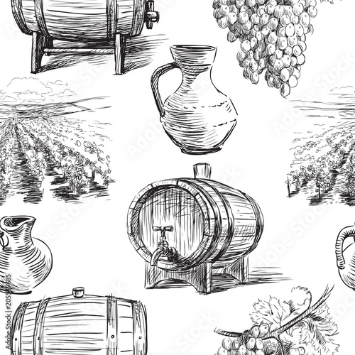 Seamless background of the theme of wine making