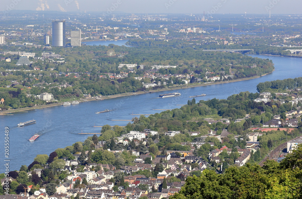 Fototapeta premium View downstream River Rhine overlooking Koenigswinter and Bonn. Germany.